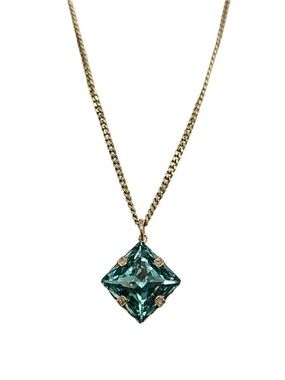 Sienna Gold Chain Necklace with Aqua Champagne Square Crystal Pendant